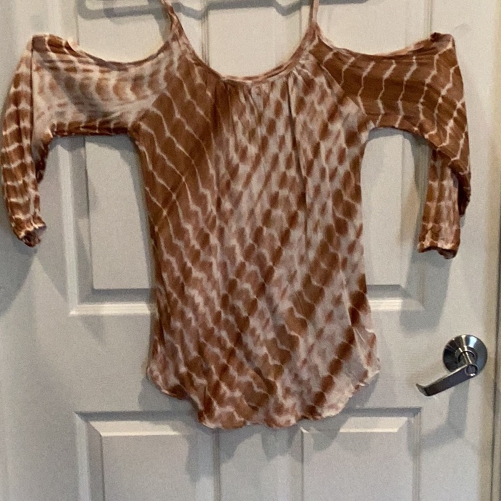 Brown Tie-Dye Cold Shoulder Top